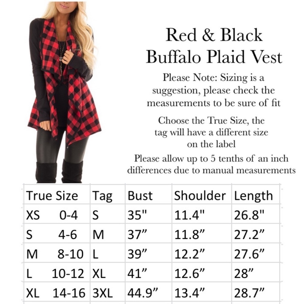 Red & Black Buffalo Plaid Asymmetric Open Vest - Picture 16 of 16
